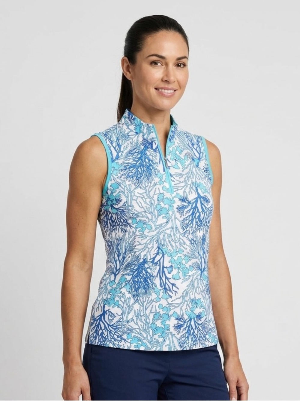 Tail Activewear Women's Sleeveless Golf Shirt Blue Coral Reef 1/4 Zip Size XL